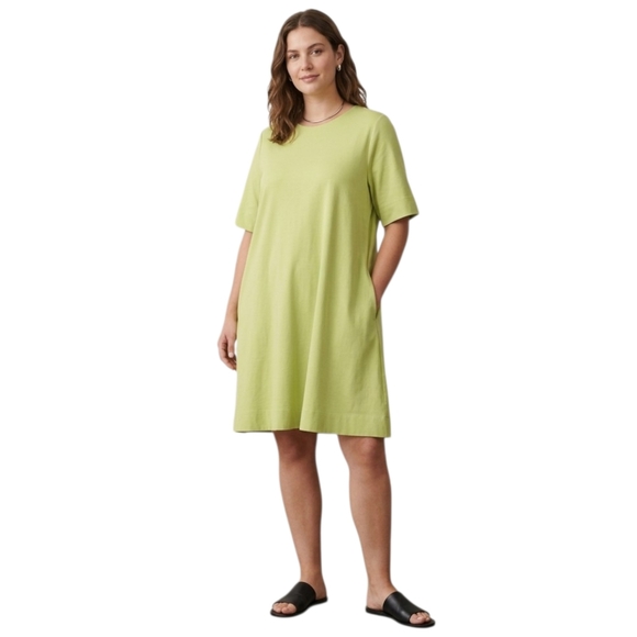 COS Minimalist Oversized T-Shirt Dress Lime Green Short Sleeve Pockets - Picture 2 of 10